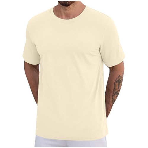 Men’s Cotton T-Shirt Short Sleeve Summer Pullover Round Neck Fashion Shirts Loose Fit Casual Business Dress Tops