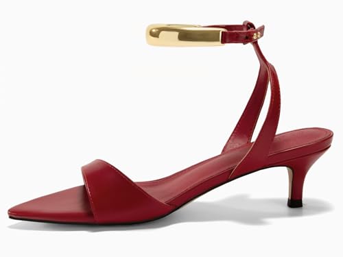 Image of Coutgo Womens Low Kitten Heels Sandals Strappy Pointed Open Toe One Strap Metal Summer Dress Shoes