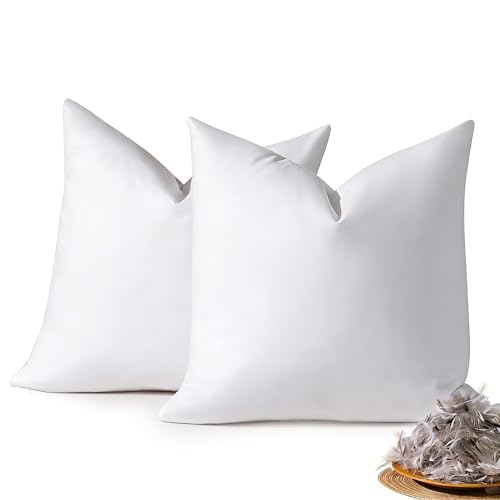 DOWNSTORIA 18x18 Feather Down Pillow Inserts Set of 2 Decorative Pillows with 100% Coton Cover Throw Pillow for Bed Couch and Sofa.