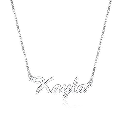 IEFLIFE Kayla Name Necklace Personalized, White Gold Plated Custom Name Necklace Personalized Jewelry Monogram Plate Name Necklace Gifts for Women