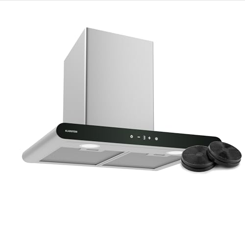 Klarstein CurveVent Hotte Murale - 60cm Hotte Aspirante, 700 m³/h, Éclairage LED, A+ Énergie, Tactile, Silencieuse 56 dB, Filtre à Charbon, Noir