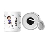 Tirelire Personnalisable avec prénom - Cadeau Original Enfant - Modèle garçon Football, TI GFOOT, Blanc, Hauteur 13 cm Hauteur 8 cm