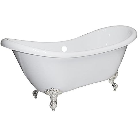 Clawfoot Bathtub Acrylic Double Ended Slipper with Brushed Nickel Feet Cover