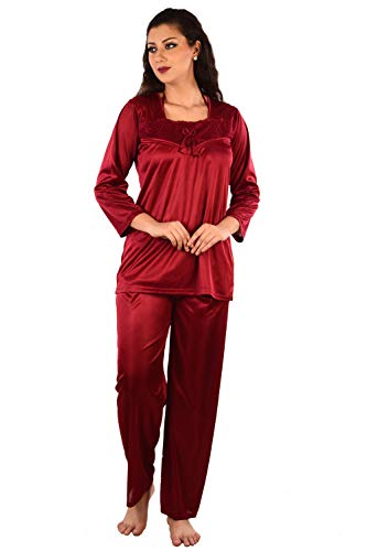 Image of Women's Satin Full Sleeve Night Suit Set of Top & Pyjama
