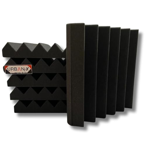 Image of URBAN-X Wedge Soundproofing Studio Acoustic Foam 1'x1' - 2 Inches 50D High Density, Soundproof Foam, Noise Reduction Panels, Echo Absorption (Set of 60, Black)