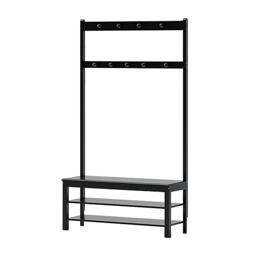 ZENSTYW Perchero De Entrada Con Banco Y Zapatero,Perchero Multifuncional Con Ganchos Y 2 Estantes Para Zapatos,Mueble Organizador Para Recibidor,Pasillo Y Salón(Black,80cm/31.5in)