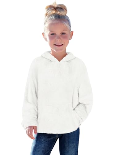 Haloumoning Toddler Girls Fuzzy Fleece Hoodies Baby Kids Warm Pullover Hooded Sweatshirt with Pockets
