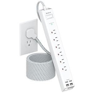 Extension Cord 10 ft – Long Power Strip Surge Protector, 6 AC Outlet 4 USB (2 USB C), Flat Plug, Wall Mount, Multi Plug Outlet Extender Desk Charging Station for Home Office Dorm Room Essentials