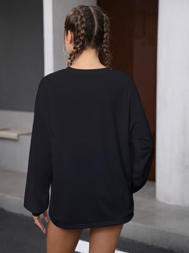 Image of CHKOKKO Oversized Round Neck Drop Shoulder Printed Polyester Full Sleeves T-Shirt for Women