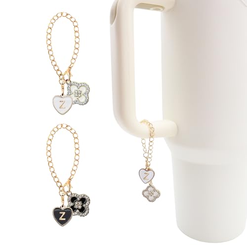 Qingonese 2PCS Black White Rhinestones Letter Charm for Stanley Cup-Z