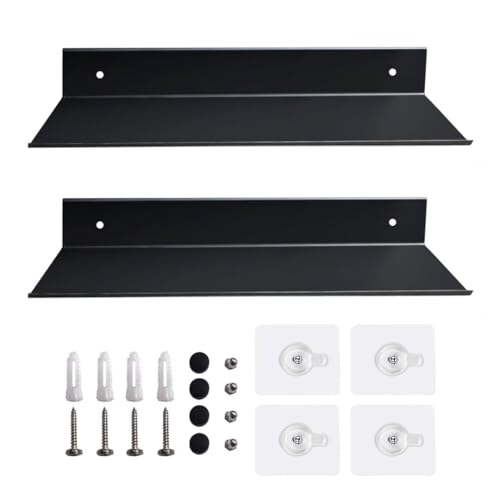 nvdsivee 2 Piezas Estante de Pared sin Taladro Estantería Pared Baño de Aluminio Estantes Flotante Cocina Balda Pared sin Agujeros para Dormitorio Salón Negro 50cm