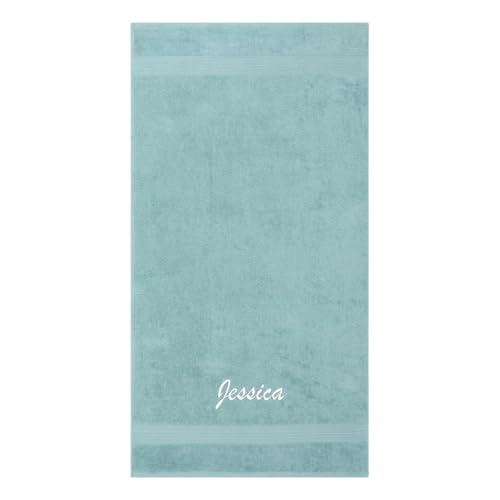 Kaufman - Personalized Terry Beach and Pool Towel 100% Cotton 30in X 54in Solid Color Bath Towel Embroidered (Aqua)