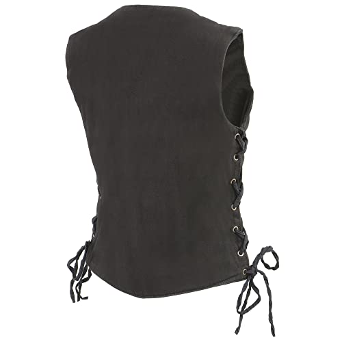 Ladies Side Lace 3 Snap Front Denim Vest (BLACK, L)3