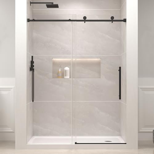 EASYWORC Frameless Glass Shower Door, 55-60" W x 76" H