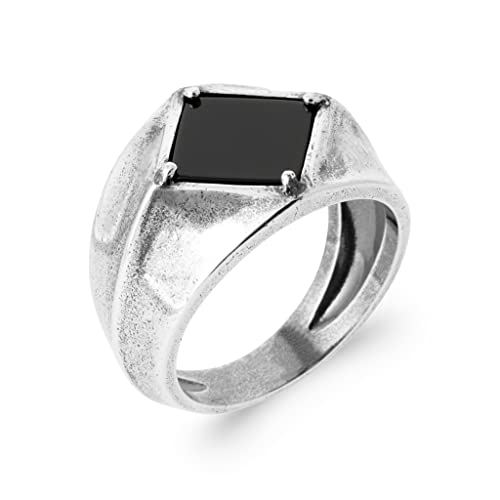 Bague en argent 925 vieilli de haute qualité pour homme avec agate noire Tata Gisèle