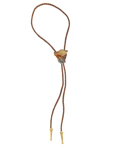 Image of Daisy Del Sol Gemstone Bolo Tie Braided Vegan Faux Leather Natural Stone Gold Handmade Necklace Adjustable Boho Western Jewelry
