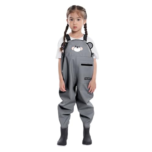 [Banlan] 子供用ウェーダー 胴付長靴子供 砂場着 こども オーバーオール 幼児 ジュニア 軽量 防水 防滑 防汚 防水ズボン レインパンツ サロペット かわいい おしゃれ 渓流 アウトドア (グレー, 足長16.5cm)