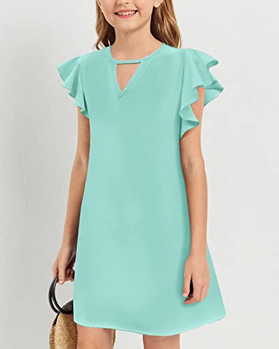 Little Girls Kids 2023 Summer Casual Chiffon Ruffle Mini Dress V Neck Flutter Sleeve Short Dress #TOP1