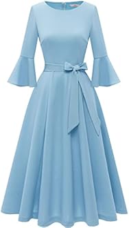 HomRain Women's Church Dresses Modest Bell Sleeve Wedding Guest Cocktail Tea Party Vintage Evening Dress