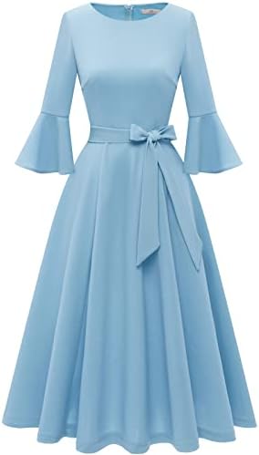 HomRain Women's Elegant Bell Sleeve Cocktail Party Dresses for Wedding Guest Fit and Flare Church Midi Evening Dress