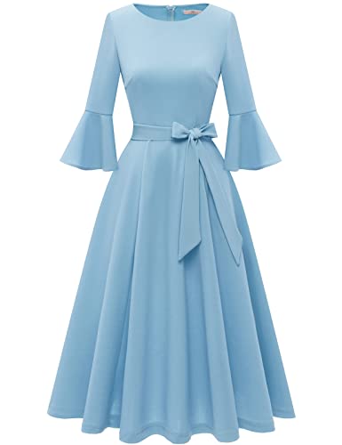 HomRain Women's Church Dresses Modest Bell Sleeve Wedding Guest Cocktail Tea Party Vintage Evening Dress