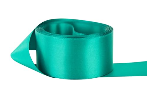 Image of Ribbon Bazaar Double Faced Satin - Premium Gloss Finish - 100% Polyester Ribbon for Gift Wrapping, Crafts, Scrapbooking, Hair Bow, Decorating & More - 7 /8 inch Jade 50yd Spool