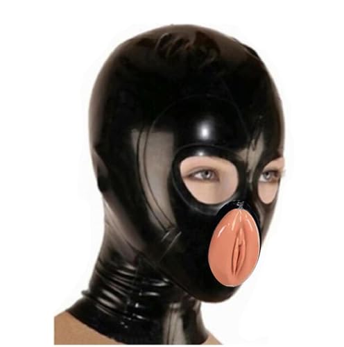 LATEJSRUBB Masque en caoutchouc,Latex Tête Couverture pour Hommes et Femmes Ouvrir yeux Masques LATEX avec Zipper arrière (noir,S)
