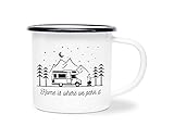 Emaille Tasse Becher Sprinter Van Wohnmobil, Home is where we park it, Camping, Happy Camper, Wohnwagen, Zelten, Wandern, Geburtstagsgeschenk (Wohnmobil schwarz)