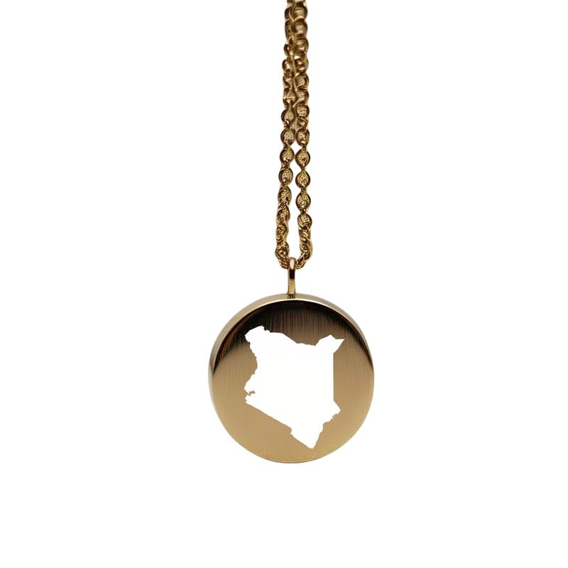 Pendentif carte du Kenya en argent sterling plaqué or 14 carats, forme ronde de 24 mm et épaisseur de 1,5 mm, breloque Terre, bijou de voyage délicat | Médaillon gravé Aventure | LKB_MAP_419