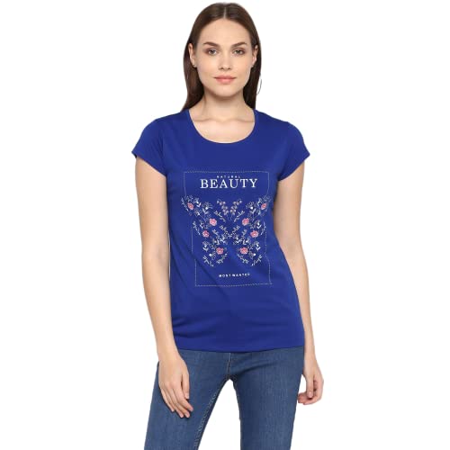 Image of Modeve Women Printed Cotton Blend Half Sleeve Round Neck T-Shirt for Summer