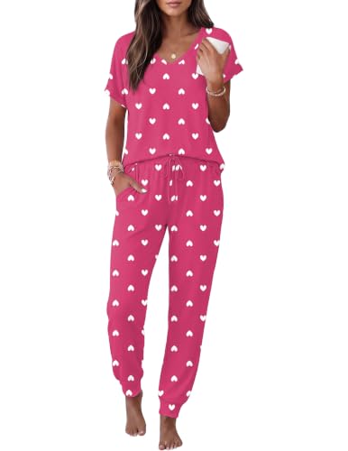 Image of Ekouaer Pajamas for Women Set Short Sleeve Lounge Set Jogger Pants Pjs Soft Sleepwear with Pockets S-XXL