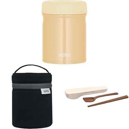 【セット品】【Amazon.co.jp 限定】サーモス 真空断熱スープジャー 400ml クリームイエロー JEB-400 CRY 食洗機対応モデルサーモス スープジャーポーチ ブラック RES-003 BKサーモス スプーン・ハシセット ピュアホワイト