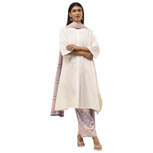 Image of BIBA Women Cotton Straight Printed Suit Set