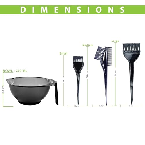 Image of adbeni Hair Dye Kit with Comb-Edge Mixing Bowl (300ml), Applicator Brushes, Tint Comb, Powder Free Gloves & Shower Cap | Reusable Tools for DIY Hair Coloring & Bleach | Home & Salon Ready | Pack of 6