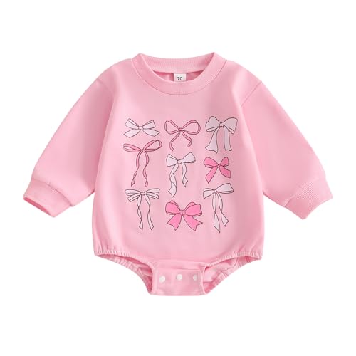Infant Newborn Baby Girl Fall Winter Spring Outfit Long Sleeve Bow Print Bubble Sweatshirt Romper One Piece Clothes