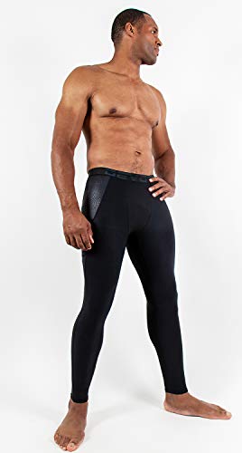 DEVOPS 2 Pack Men's Compression Pants Athletic Leggings with Pocket (Large, Black/Charcoal)