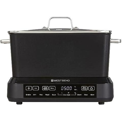 West Bend Versatility Plus Slow Cooker, Large-Capacity Non-Stick Multicooker with Variable Temperature Control, 20 Cooking Functions, 6-Quart, Black Cover