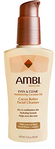 Ambi Even & Clear Cocoa Butter Facial Cleanser With Nutrient-Rich Sweet Potato Complex | Hydrating Formula | Helps Even Skin Tone | 3.5 Ounce