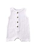 WINDYLEE Newborn Infant Baby Girl Boy Summer Clothes Cotton Linen Sleeveless Romper Solid Bodysuit...