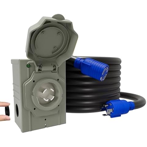50AMP 25Feet Generator Cord with Pre-drilled Power Inlet Box, 50 Amp 4 Prong, 125V/250V NEMA 14-50P Male to SS2-50R, STW 6/3+8/1 AWG Twist Locking with Inlet Box for Generator to House, UL&ETL Listed Cover