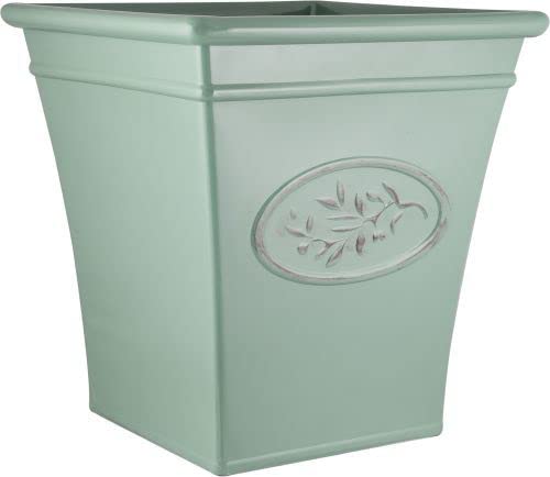 Fargro Plastic Outdoor Tall Square Glossy Olive Planter Frost Proof Flower Pot Planter-Green (KA200327GN)