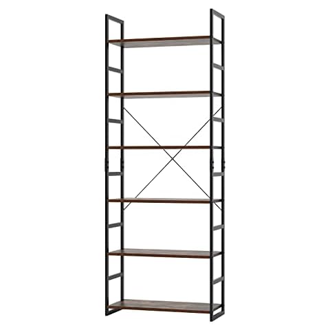 FirFurd Bookcase 6 Tiers Bookshelves Vintage Storage Rack Wooden Standing Shelving Unit Plant Stand for Living Room Bedroom Office Cover