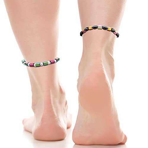 Junkin 4-Piece Magnetic Hematite Anklets Set, Unisex Adults, Gray, 9 Inch, Minimal Style, Anti-Swelling, Pain & Anxiety Relief