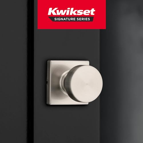 Image of Kwikset Pismo Interior Square Passage Door Knob, Handle for Closet and Hallway Doors, Non-Locking Doorknob, Satin Nickel