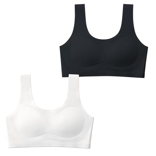 Pinenut Training Bras for Teen Girls 10-16 Sports Seamless No Shifting or bunching Padding Bras. (US Alpha Medium Regular Black/White)