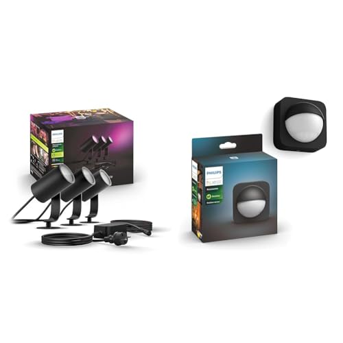 Philips Hue White & Color Ambiance LILY Kit 3 Spots 8 W - Anthracite + Lighting Hue Détecteur de Mouvement Extérieur Noir