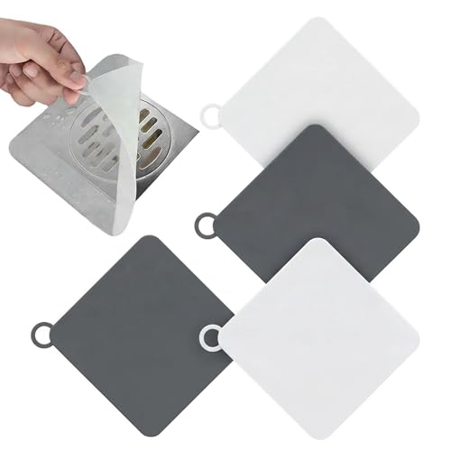 4 Piezas Tapa Desagüe Ducha en Silicone Antiolores 15x15cm Cubierta de Ducha Universal Tapones Drenaje Gel Sílice Cubierta de Desagüe Flexible para Drenaje Terraza Baño Cocina(2 Gris+2 Blanco)