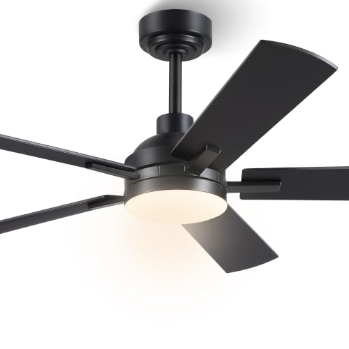 Image of JSAITEE Ceiling Fans with Lights and Remote, 46 inch Black Low Profile Fan Light-Flush Mount with 5 Reversible Blades,6 Wind Speeds 3CCT Dimmable, Indoor Light Fixture for Bedroom