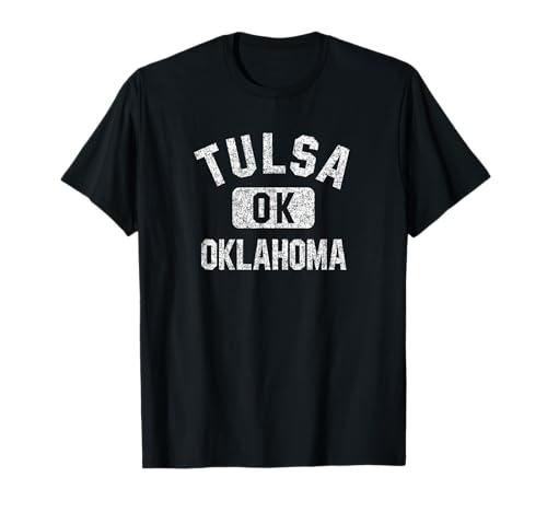 Tulsa Oklahoma Gym Style Distressed White Print T-Shirt