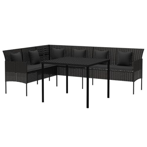 vidaXL Ensemble à Manger de Jardin Coussins 2pcs Noir résine tressée, Ensemble de Salle à Manger, Ensemble de canapé, Ensemble de mobilier d'extérieur